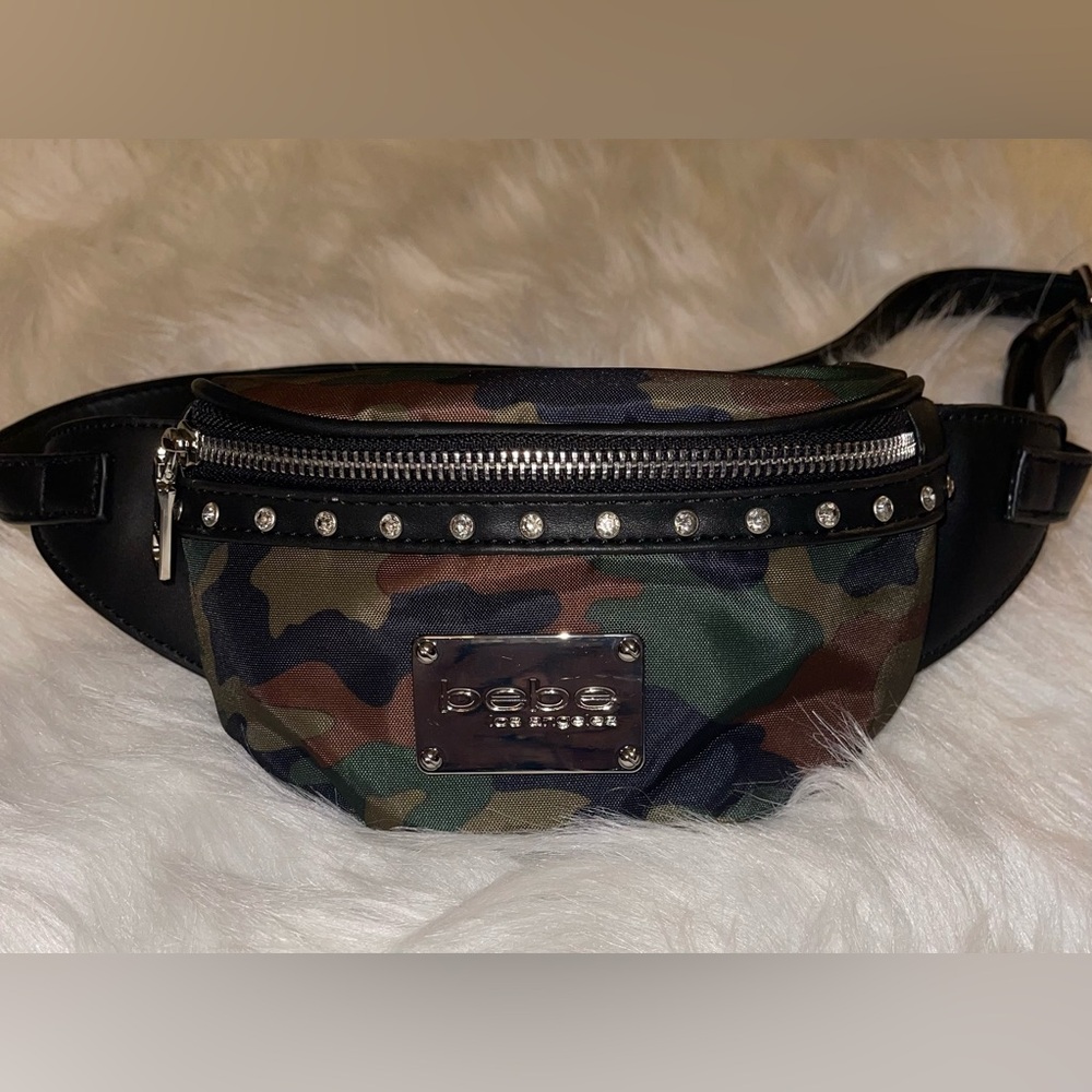 bebe Camouflage Studded Belt Bag